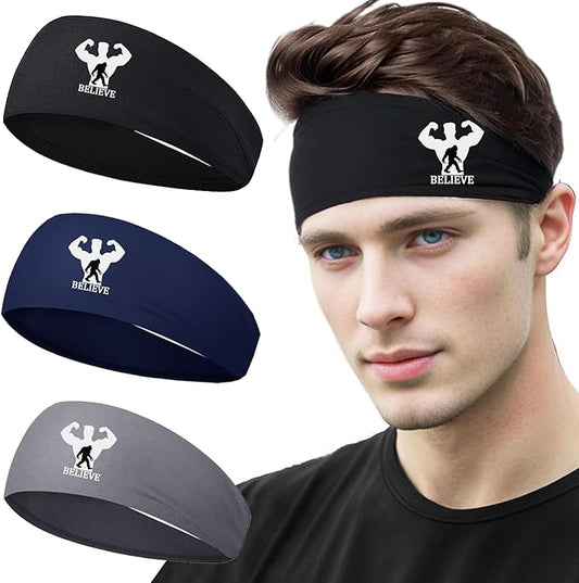 Sports Headbands for Men Sweatbands Sweat Bands Headbands Men 3pcs Workout Cooling Head Bands for Running Hairband for Tennis Football Gym Yoga