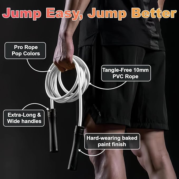 Weighted Jump Rope, 1LB Tangle-Free Ball Bearing Rapid Speed Skipping Rope for Men Women, Adjustable 9mm Cotton & PVC Rope with Alum Handle for Boxing MMA Weight-Loss Athletic Workout Fitness