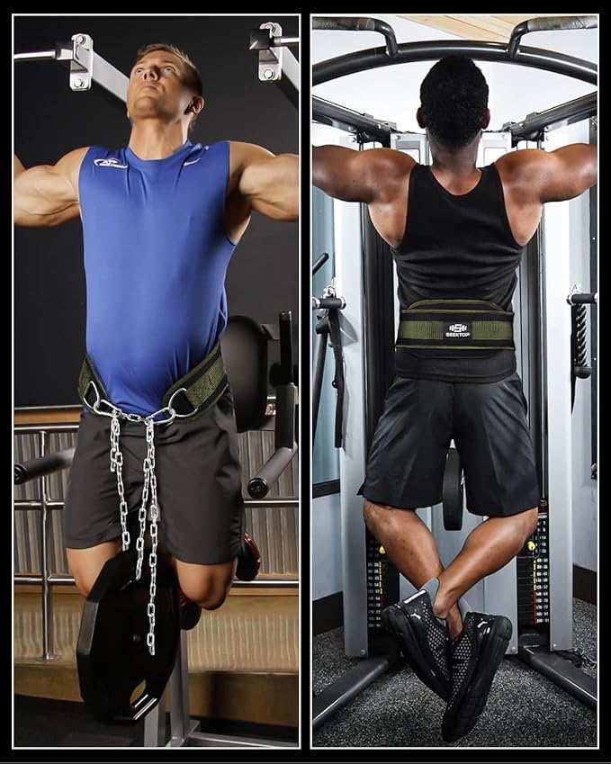 Seektop Dip Belt With Chain for Weightlifting - Neoprene Waist Belt for GYM Workout, Pull Ups, Crossfit, Weight Lifting, Squat, Training, Fitness - for Men & Women