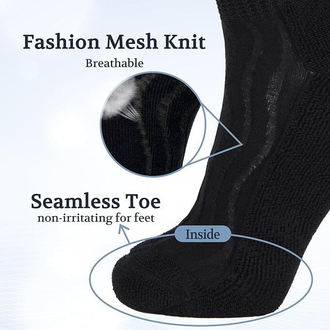 +MD Diabetic Socks for Men Women 6 Pairs,Non-Binding Top Extra Wide Ankle/Crew Socks, for Edema Circulator 9-11 10-13 13-15