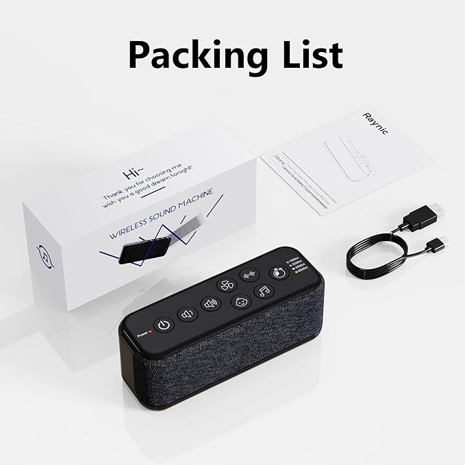 Raynic White Noise Machine, 42 Soothing Sounds Noise Machine, Rechargeable Battery Sound Machine with 8 Volumes, 5 Timers, Type-C Port, Headphone Jack for Baby, Adult, Home, Travel, Office