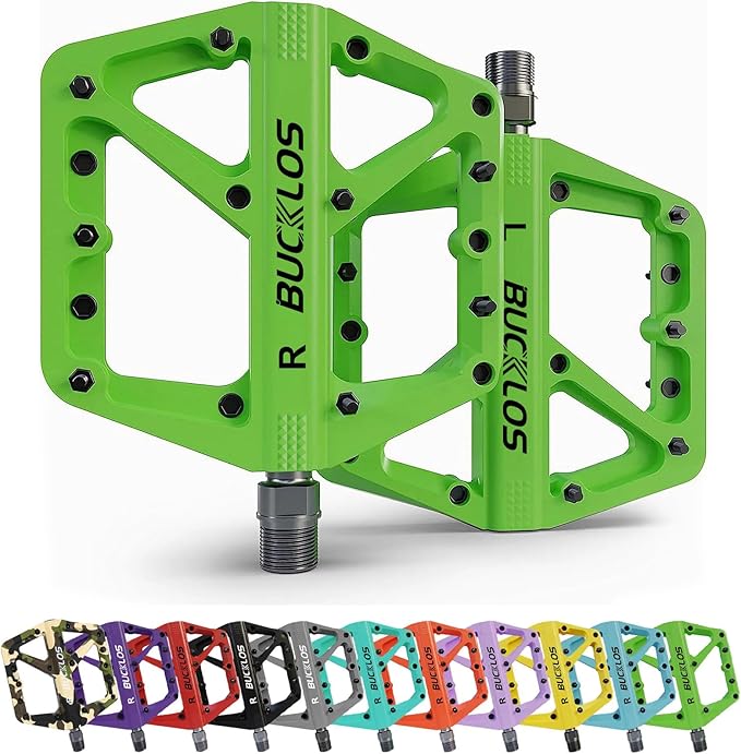 BUCKLOS Mountain Bike Pedals MTB Pedals Flat, Adult Bicycle Road Bike Large Platform Nylon Non-Slip Pedal for Gravel Bike/Hybrid Bike 9/16"
