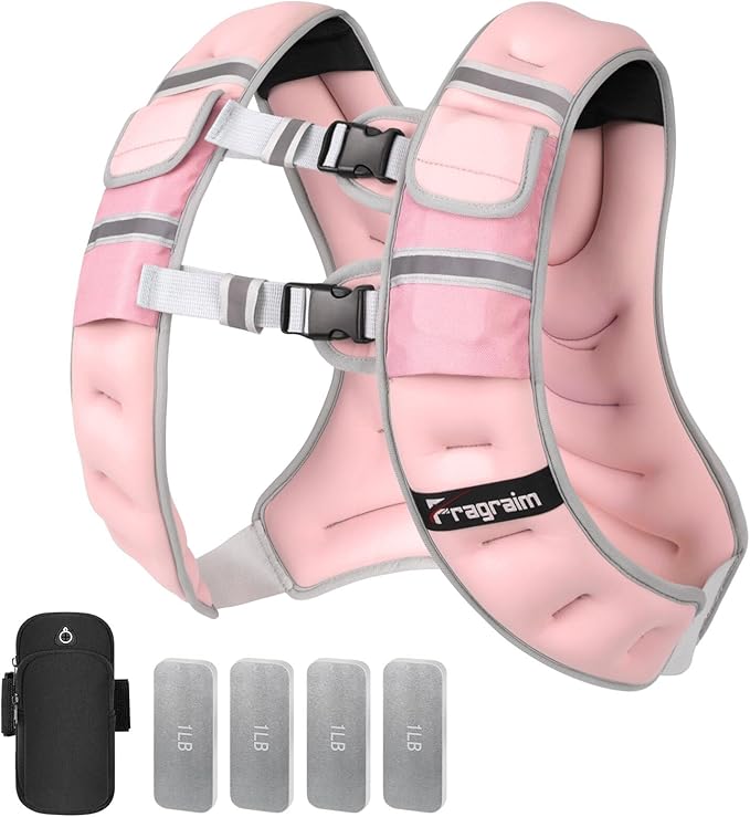 Fragraim Adjustable Weighted Vest for Women Men, 8-12lb/14-18lb/20-24lb/26-30lb Weight Vest with 4 Removable Iron Weights, Phone Holder and Back Pocket, Vest for Walking,Strength Training, Running