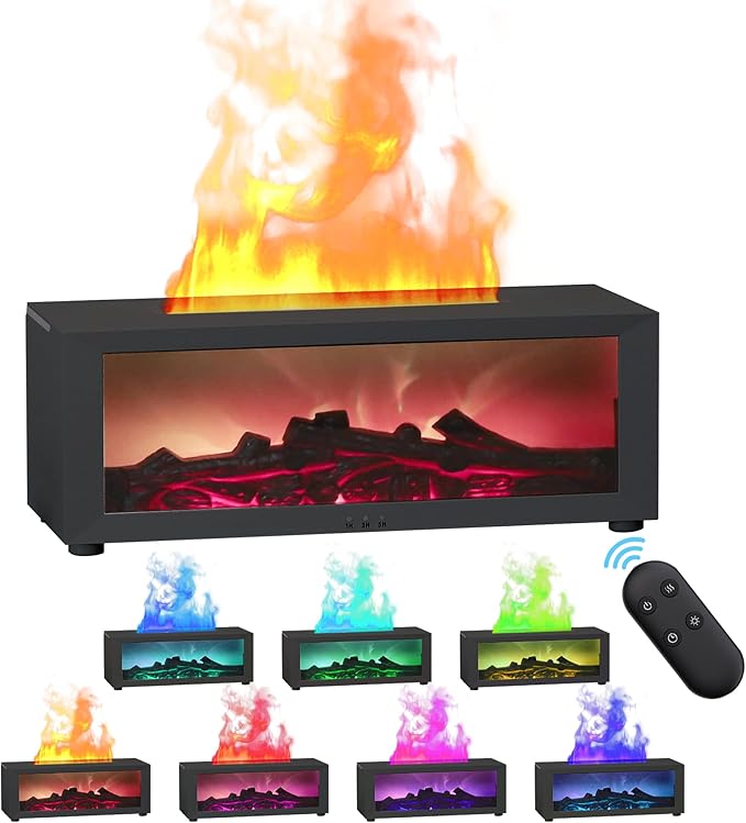 Essential Oil Diffuser Flame Colorful Water Vapor Fireplace Diffusers Fire Humidifier for Aromatherapy Aroma Therapy Machine Room Bedroom,Timer and Auto Off Protection