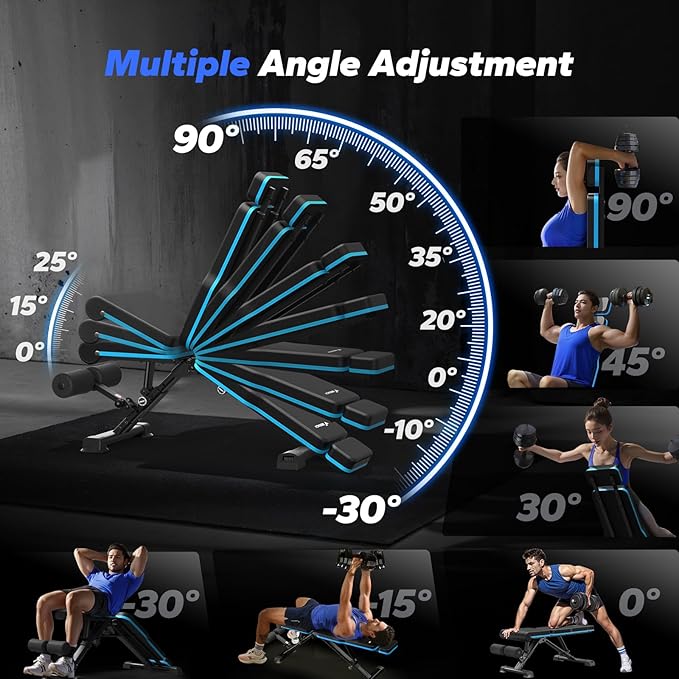 MERACH Adjustable Weight Bench, 990LBS Fast Folding Weight Benches for Home Gym, Workout Bench with Extended Head Support, Incline Decline Flat Utility Bench Press for Full Body