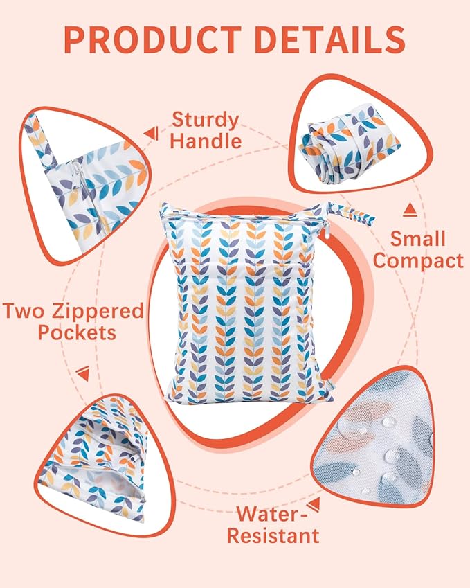 babygoal Wet Dry Bags for Baby Cloth Diapers, Washable Travel Bags, Beach, Pool, Gym Bag for Swimsuits & Wet Clothes with Two Zippered Pockets 3 Pack 3LN08