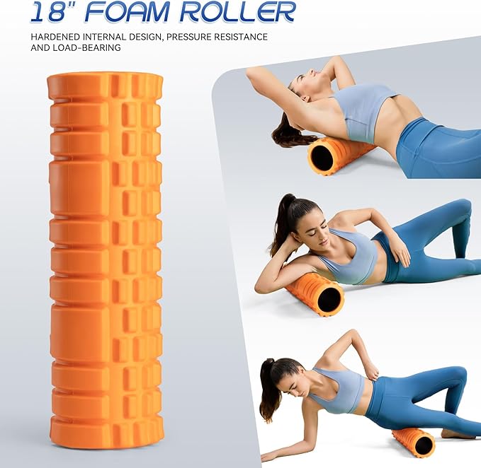Foam Roller High Density Foam Roller Set for Deep Tissue Muscle Massage, 18" Trigger Point Fitness Exercise Massage Roller Self-Myofascial Release for Whole Body (Orange)