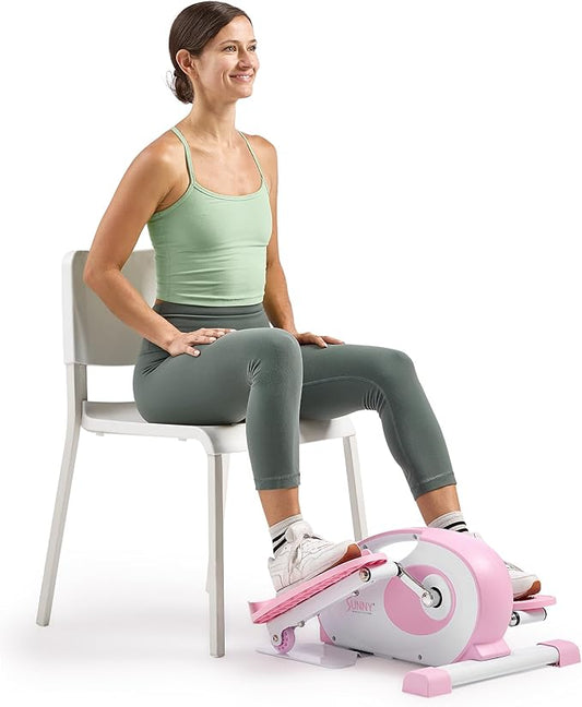 Sunny Health & Fitness Sitting Under Desk Pedal Exerciser, Portable Training Machine for Senior Exercise, Home Workout Elliptical & Bike, Optional Free SunnyFit App Connection, Motorized, or in Pink