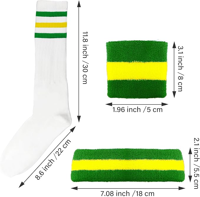 10 Pieces Striped Sweatbands and Striped Socks Set Headbands Wrist Sweat Bands for Men and Women Sports 80s 90s Fitness
