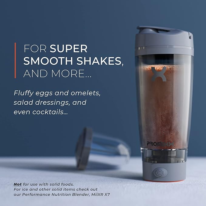 Promixx PRO Shaker Bottle New Edition – Rechargeable, Powerful for Smooth Protein Shakes – includes Supplement Storage, BPA Free, 20oz Cup, Graphite Gray