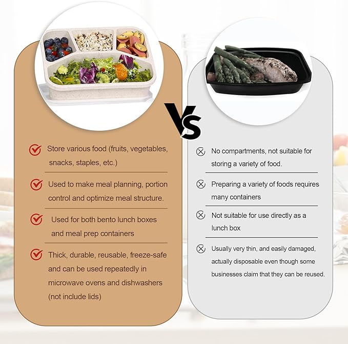 shopwithgreen 8 Pack Bento Lunch Box for Kids, 4 Compartment Meal Prep Lunch Containers for Adults, Reusable Microwave and Dishwasher Safe Food Storage Container for School Work Travel Camp, BPA Fre