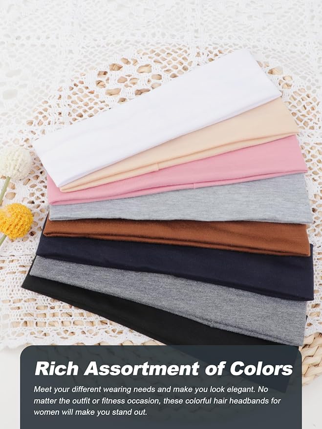 DRESHOW 8 Pack Sports Headbands for Women Non-Slip Stretchy Fashion HairBand Curly Hair Headband Soft Hair Accessories for Daily Wear Workout Yoga Running