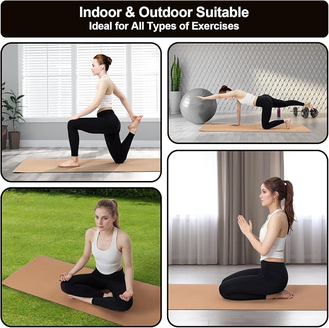 StrongTek Eco-Friendly Cork Yoga Mat, 7mm Thick, 72"x24", Cork+TPE, 2 lbs, Non-Slip, Lightweight & Cushioned Mat for Hot Yoga, Pilates & Home Fitness, Durable Surface with Natural Grip and Carry Strap