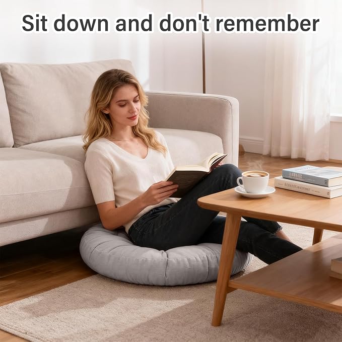 Tiita Floor Pillow Cushion, Round Seat Cushion, Outdoor Floor Pad, Meditation Cushion for Yoga Living Room Sofa Balcony, Set of 2, 22x22 Inch, Grey