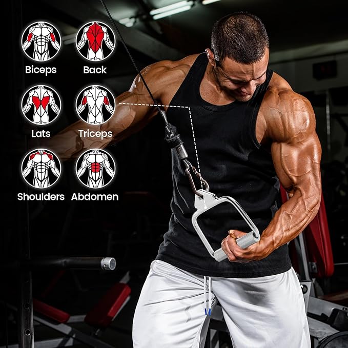 V-Shaped Bar Straight Rotating Bar Curl LAT Pull Down Bar D Handle Double D Row Handle LAT Pulldown Attachments Cable Machine Attachment for Home Gym