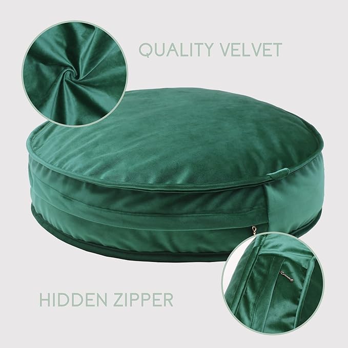 Round Floor Pillow Cover Velvet Throw Seating Pouf Yoga Meditation Cushion Plush Case Reading Room Decor Cover Only (25.6IN, Green)