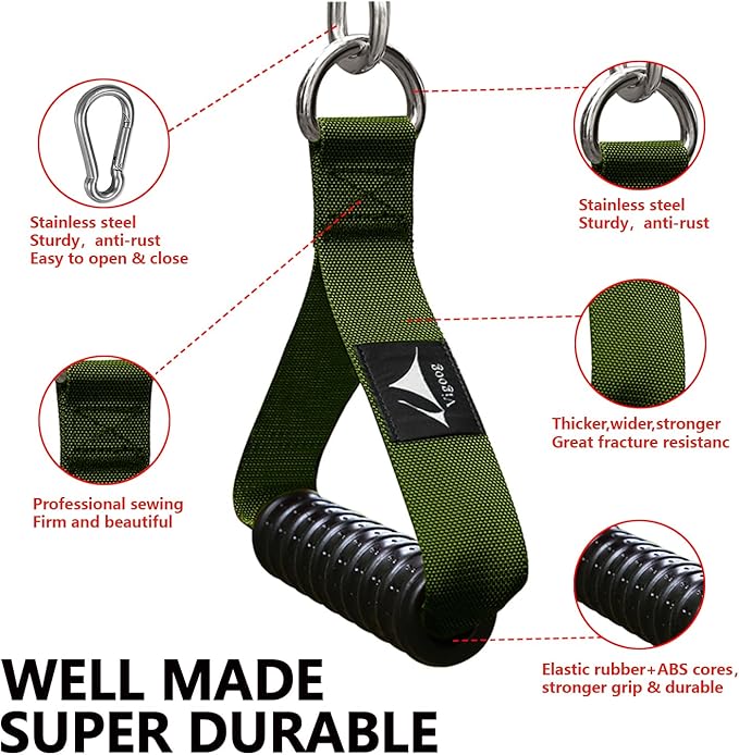 Heavy Duty Gym Exercise Handles Attachment for Cable Machine,Resistance Band,Pulley System Home Fitness Workout Equipment, with Elastic Rubber Grip and 2 Large Carabiners