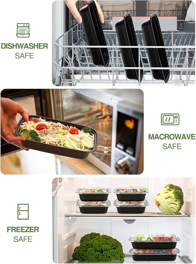 60 Sets 28oz Meal Prep Container - Reusable Plastic Food Storage Containers with Lids, Fits Microwave, Freezer and Dishwasher Safe