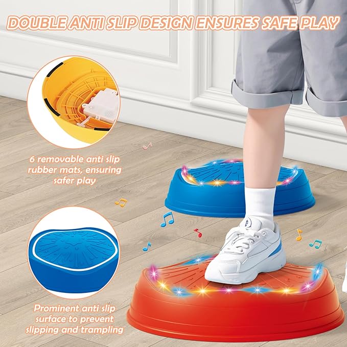 Music Light Up Stepping Stones for Kids Toddler - 5PCS Non-Slip Stackable Plastic Sensory Stepping Stones, Preschool Obstacle Course Balance Board Game, Gross Motor Energy Toys for Indoor Outdoor