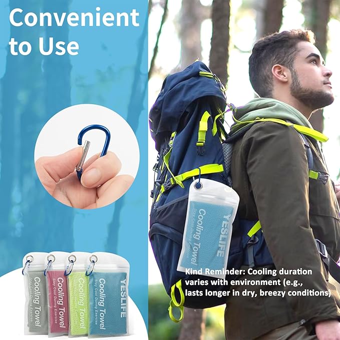 YESLIFE 4 Pack Cooling Towel 40"x12", Gym Towels for Men and Women, Soft Breathable Workout Towels for Yoga, Running, Sport, & More (Blue, Grey, Green, Pink)