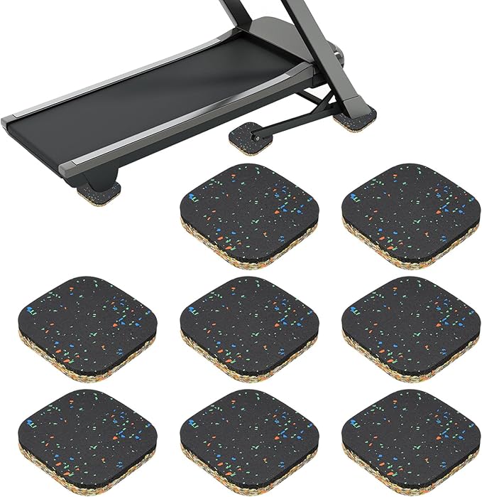 PATIKIL 8 Pcs Treadmill Mat Pads, 4x4x0.6 High Density Foam Anti Vibration Pad Sound Proof Floor Mat Exercise Equipment Mat for Carpet Protect Noise Reduction Home Gym, Mixed Color