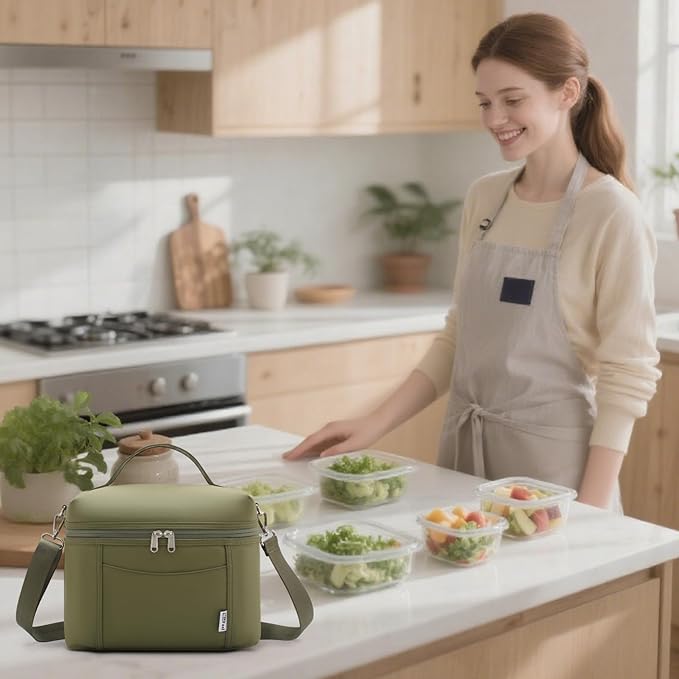 Insulated Lunch Bag for Men Women Leakproof Lunch Cooler Bag Adult Portable Lunch Box Bag with Adjustable Strap Lunch Box for Office Picnic Army Green