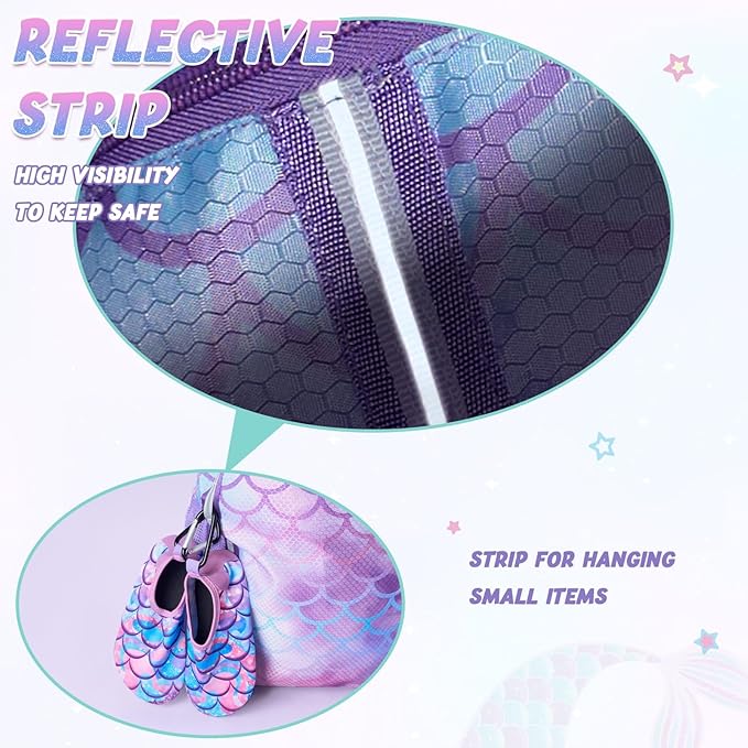 WAWSAM Kids Gym Drawstring Backpack String Bag, Mermaid Sports Gym Bag for Kids Girls Waterproof Swimming Beach String Cinch Backpack with Two Water Bottle Pocket