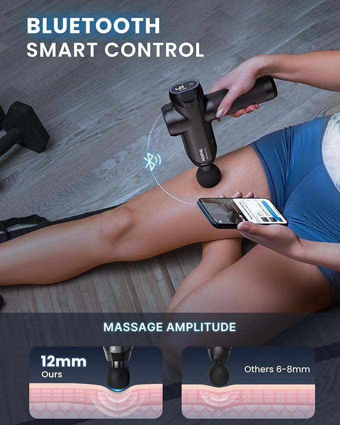 RENPHO Massage Gun Deep Tissue with Bluetooth, Percussion Muscle Massage Gun with 12mm Amplitude for Athletes, Portable Electric Handheld Massager Gun, LED Touch Display