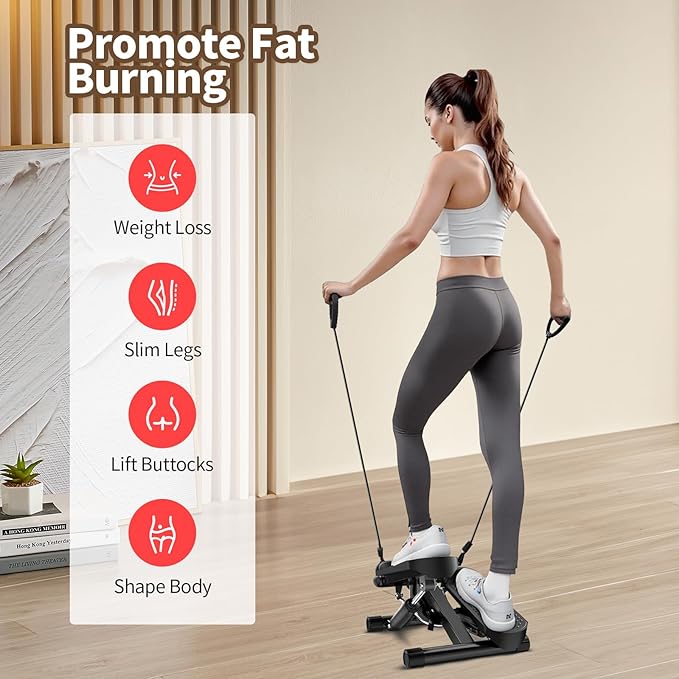 Total Body 2-in-1 Stepper Machine, Total Body Workout, Adjustable Hydraulic, Resistance Bands