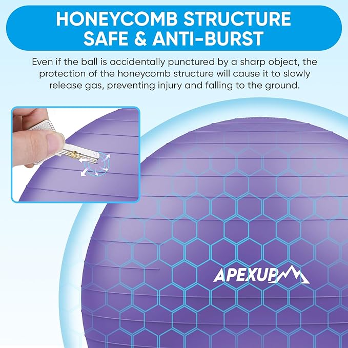APEXUP Yoga & Pilates Ball - Anti Slip Heavy Duty Gym Ball for Fitness, Balance & Core Workout