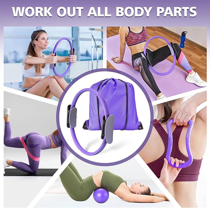 Ideal Swan Pilates Ring Essentials Kit for Women, Home Workout Equipment Set with 9.8” Ball, Resistance Bands, Accessories, Pilates Set for Legs Arms and Thighs(13 PCS)