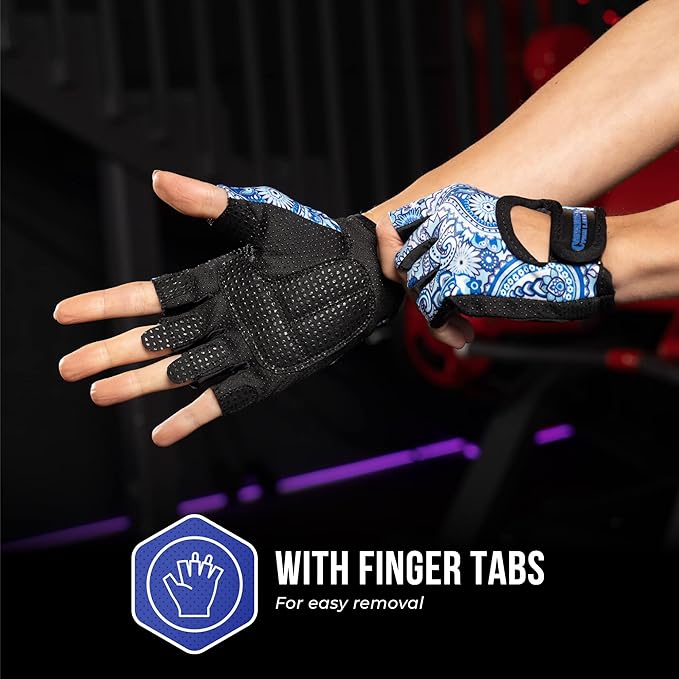 5387 Womens Design Series Paisley Print Lifting & Rowing Gloves (Pair) - Lightweight Vegan Medium Padded Microfiber Amara Leather w/Griplock Silicone