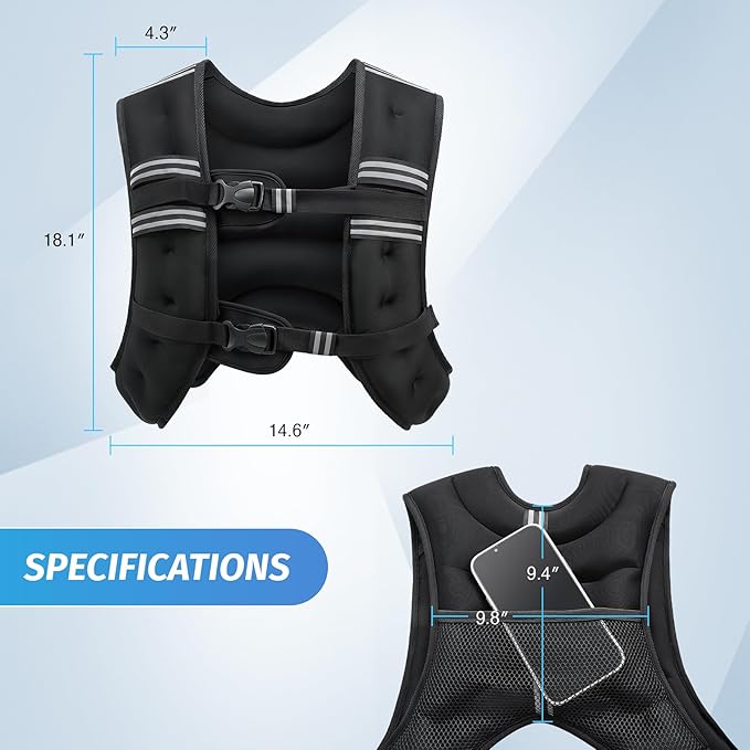 ZELUS Weighted Vest, 6lb/8lb/12lb/16lb/20lb/25lb/30lb Weight Vest with Reflective Stripe for Workout, Strength Training, Running, Fitness, Muscle Building, Weight Loss, Weightlifting