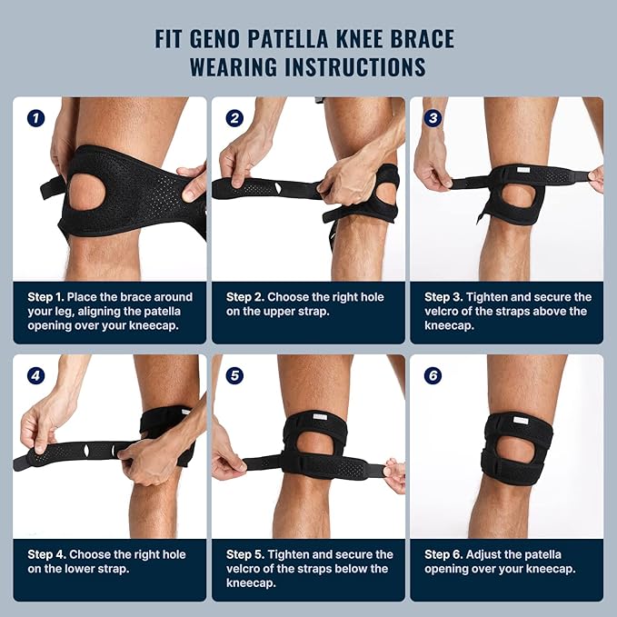 Fit Geno Patella Knee Brace for Women Men, 1-Pack Patellar Tendon Support Strap for Arthritis Tendonitis Running Jumpers Knee Hiking Basketball Volleyball Tennis Squats