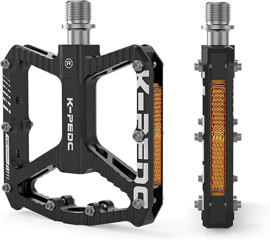 Mountain Bike Pedals MTB Pedals,Bicycle Pedals with Reflectors,Aluminum 9/16" 3 Sealed Bearing Lightweight Platform for Mountain Bike, BMX, Road Bike Pedals