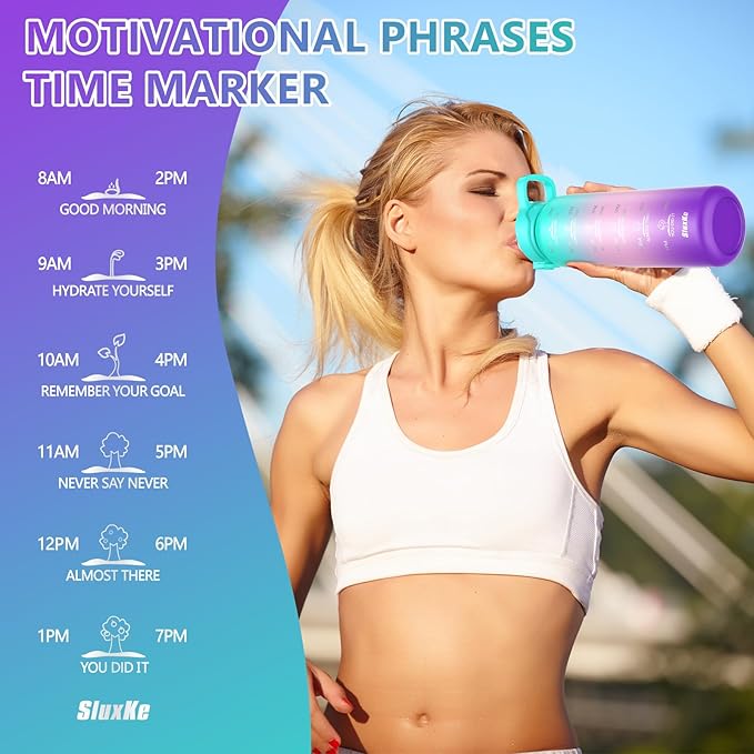 32oz Insulated Water Bottle with handle BPA Free, 316 Stainless Steel Water Bottles 1000ml with Time Marker Double Walled, 1000ml Metal Water Flask Jug for Hiking, Biking, Running