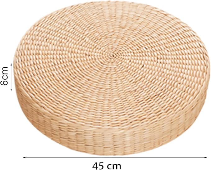 Comfortable Round Seat Cushion, Natural Straw Pouf Tatami Floor Pouf, Meditation Cushion 45cm