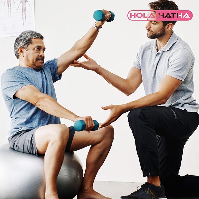 HolaHatha 2, 3, 5, 8, and 10 Pound Neoprene Dumbbell Free Hand Weight Set with Rack, Ideal for Home Exercises to Gain Tone and Definition, Pastel