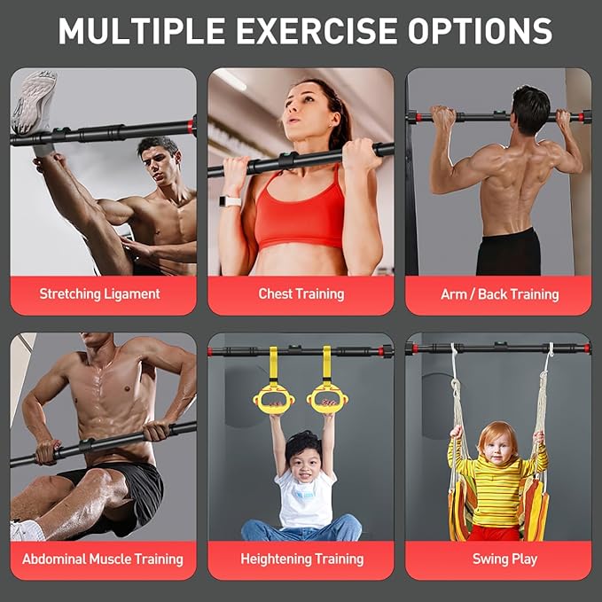 Pull Up Bar Indoor Chin Up Bar for Doorway Body Workout - Locking Mechanism Non-slip Adjustable 25.59-39.37 Width without Screws Max Load 440lbs