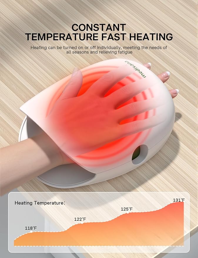 Hand Massager with Heat and Compression, Cordless Hand Massager for Arthritis and Carpal Tunnel Relief, Knuckle Stretching Massage,Birthday Gifts for Women or Men-White