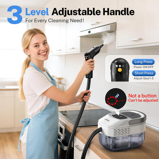 ODSD Steam Cleaner for Home & Car, 3-Level Adjustable Steamer for Cleaning, 15s Heat-Up & 1.6L Large Tank, Handheld Steam Cleaner for Car Detailing, Home, Tile, Grout, Furniture with 15pcs Accessories