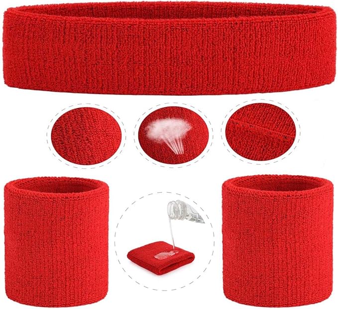ONUPGO 6 Pieces Sweatbands Set - Sports Headbands Wristbands for Men & Women,Cotton Terry Cloth Sweatband for Tennis,Basketball,Gym,Working Out - Moisture Wicking Elasticity