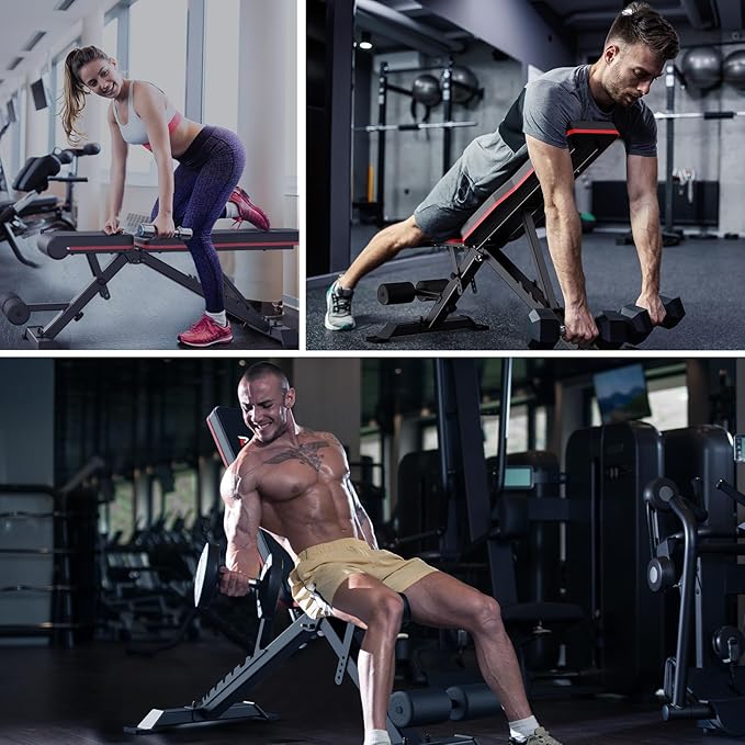 PASYOU Adjustable Weight Bench Full Body Workout Multi-Purpose Foldable Incline Decline Exercise Workout Bench for Home Gym