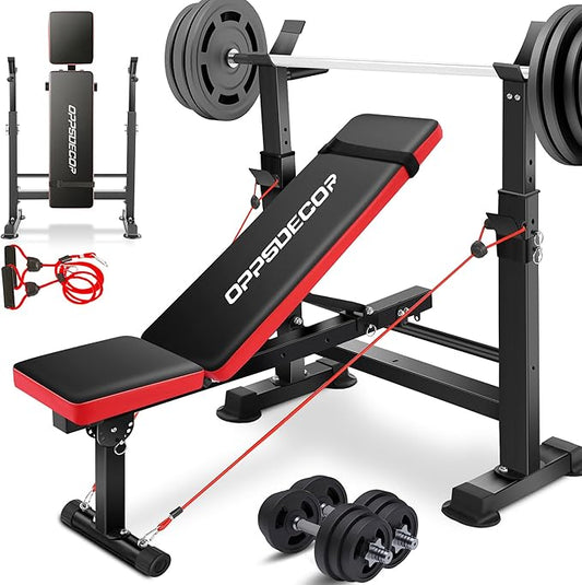 OPPSDECOR 660lbs 6 in 1 Weight Bench Set with Squat Rack Adjustable Workout Bench with Leg Developer Preacher Curl Rack Fitness Strength Training for Home Gym