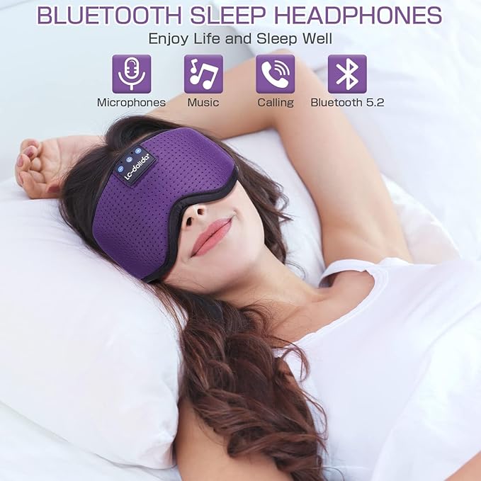 LC-dolida Bluetooth Sleep Mask,Wireless Bluetooth Sleep Mask,Sleep Headphones,Ideal for Travel,Night Work,Napping,Side Sleeping and Office Use for Both Men and Women,Earplugs Included