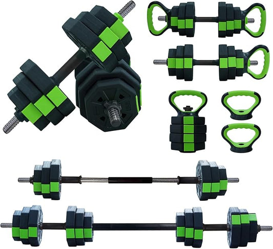 4-In-1 Adjustable Weights Dumbbell Set, Weight Set with Connector Used As Kettlebells, Barbell, Push Up Stand, Fitness Exercise Dumbbell, Free Weight Set for Home Gym