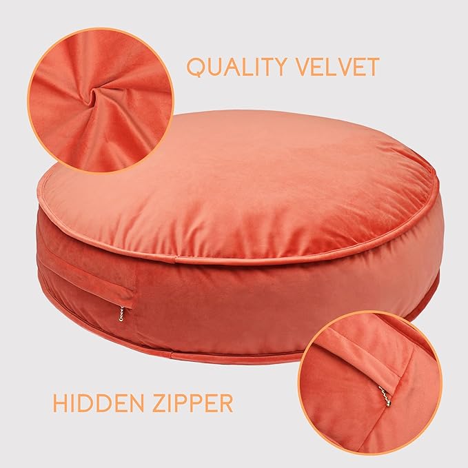 Round Floor Pillow Cover Velvet Throw Seating Pouf Yoga Meditation Cushion Plush Case Reading Room Decor Cover Only (19.7IN, Brick Red)