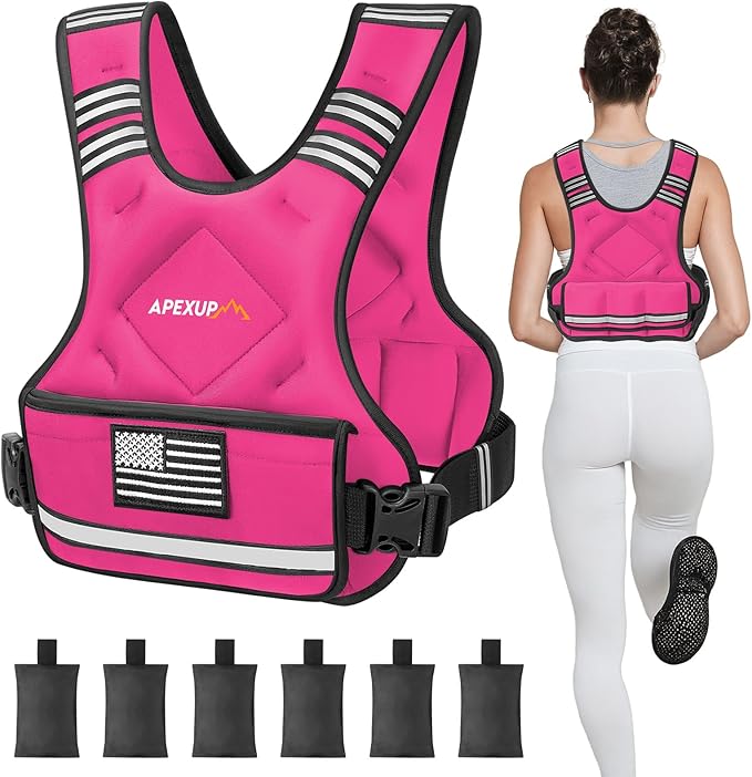 APEXUP Adjustable Weighted Vest, 4-10lb/12-18lb/20-32lb Vest with 6 Ironsand Weights and Large Pocket, Weight Vest for Men Women Strength Training, Running, Walking