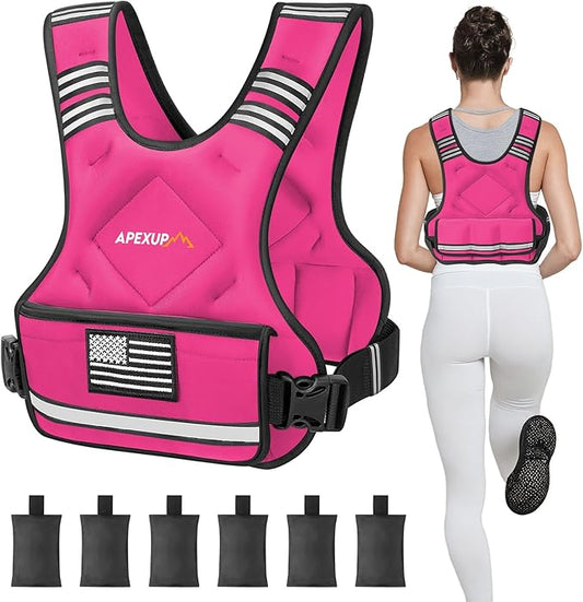 APEXUP Adjustable Weighted Vest, 4-10lb/12-18lb/20-32lb Vest with 6 Ironsand Weights and Large Pocket, Weight Vest for Men Women Strength Training, Running, Walking