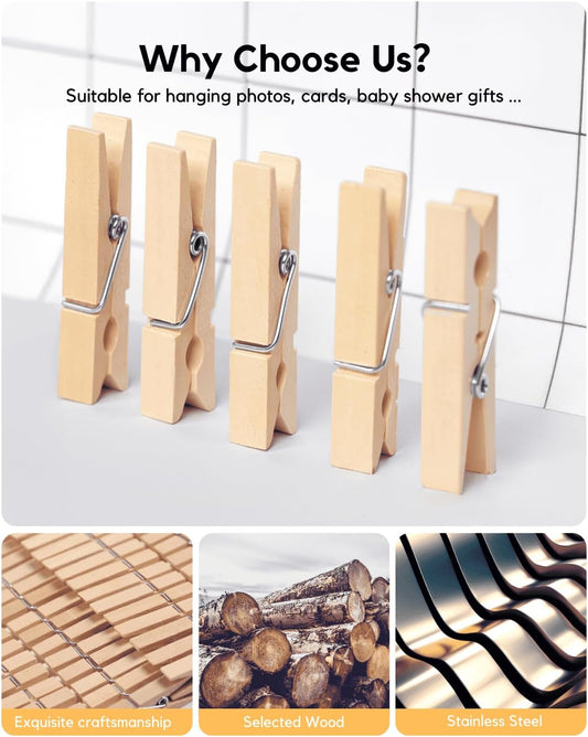 Clothes Pins Wooden Clothespins for Photo 1.77 Inch 50 PCS, Small Wood Clips Close Pin for Classroom Crafts Project Decorations Hanging Pegs 1 3/4"
